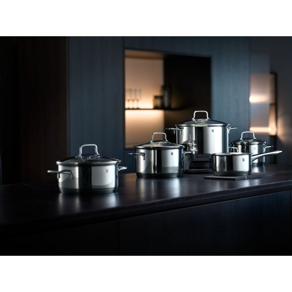 Conjunto de Panelas WMF Inox Cromargan® – 5 Peças Premium com Tampas de Vidro