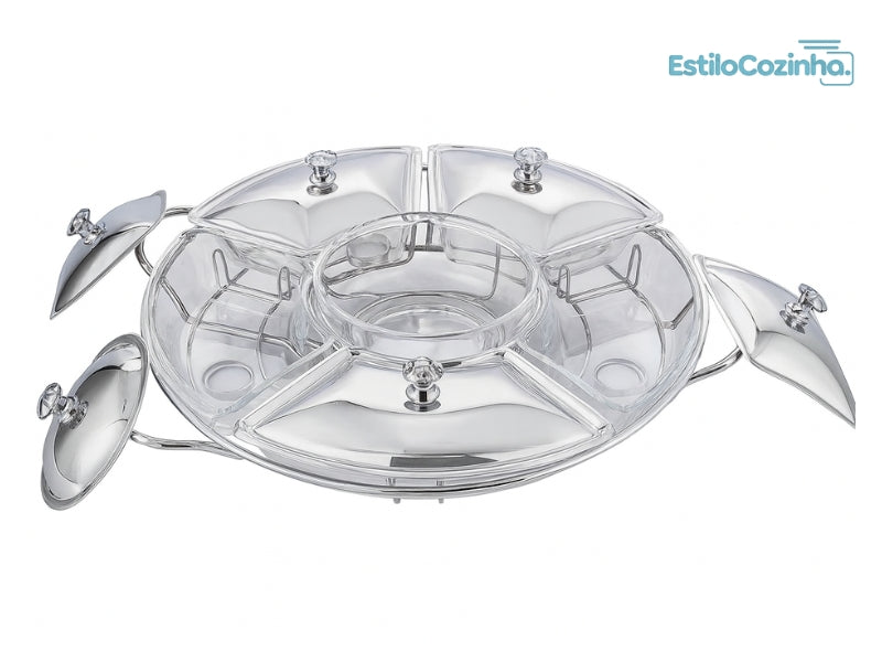 Réchaud Giratório 6 Compartimentos – Design Inox, Fácil de Usar e Limpar