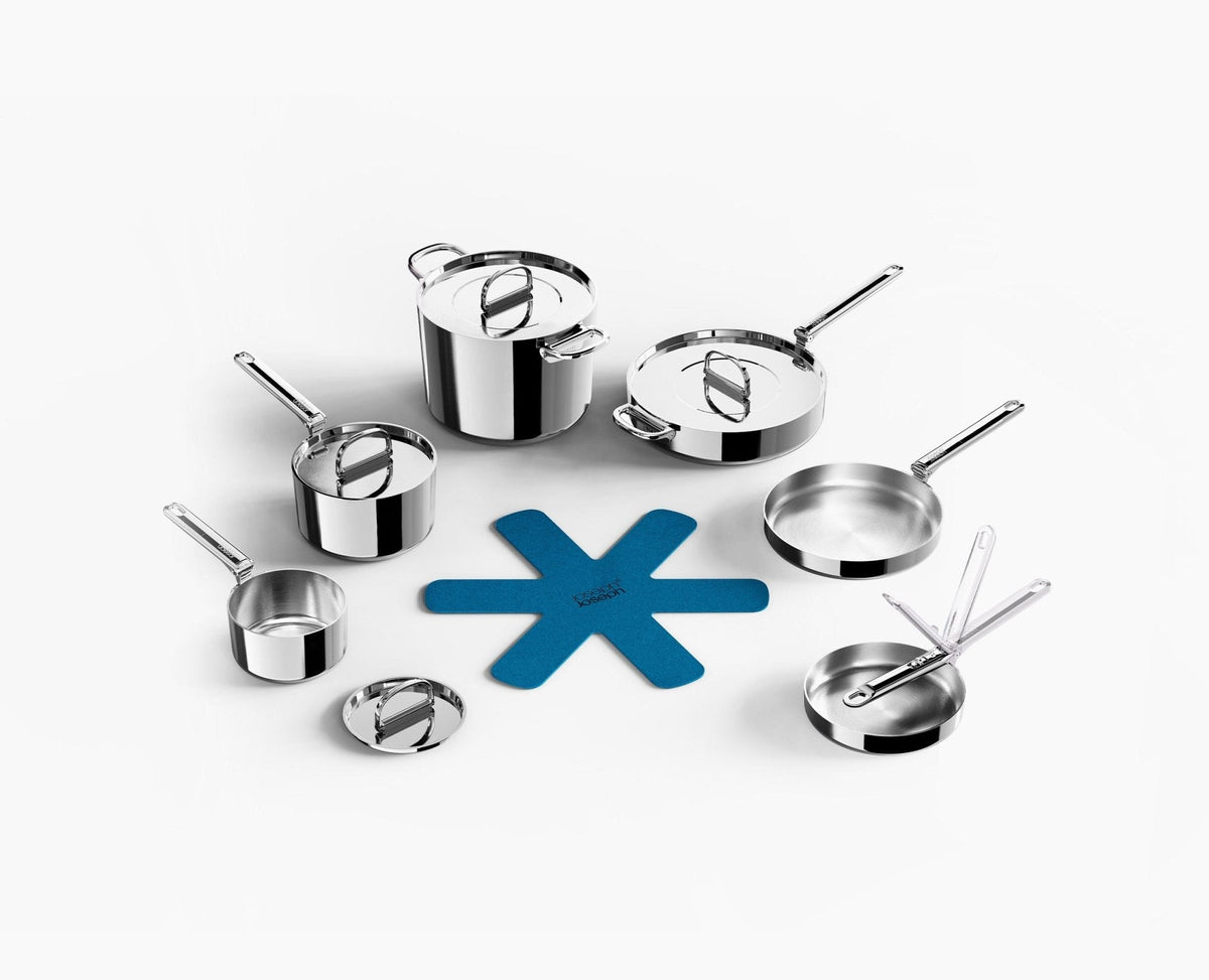 Space Steel MasterSet™ 6 Peças – Conjunto de Panelas em Aço Inox com Cabos Dobráveis