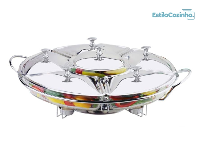 Réchaud Giratório 6 Compartimentos – Design Inox, Fácil de Usar e Limpar